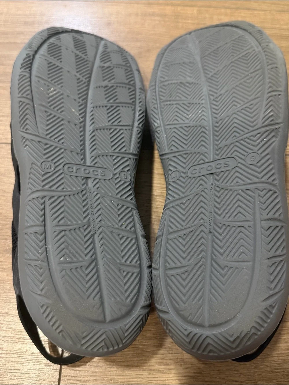 CROCS Black Mesh Slip-On Sandals with Gray Soles, 9